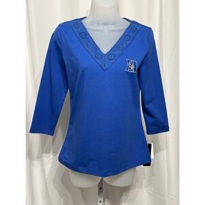 VTG  Duke's blue Devils women's pullover 3/4 sleeve top with eyelet trim S NWT